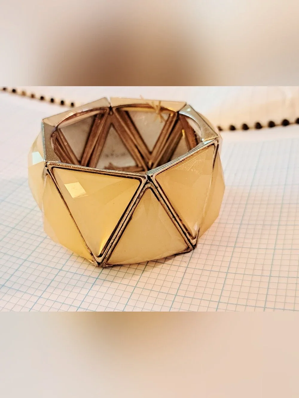Yellow Faux Moonstone Triangle Faceted Stretch Bracelet - Women Jewelry